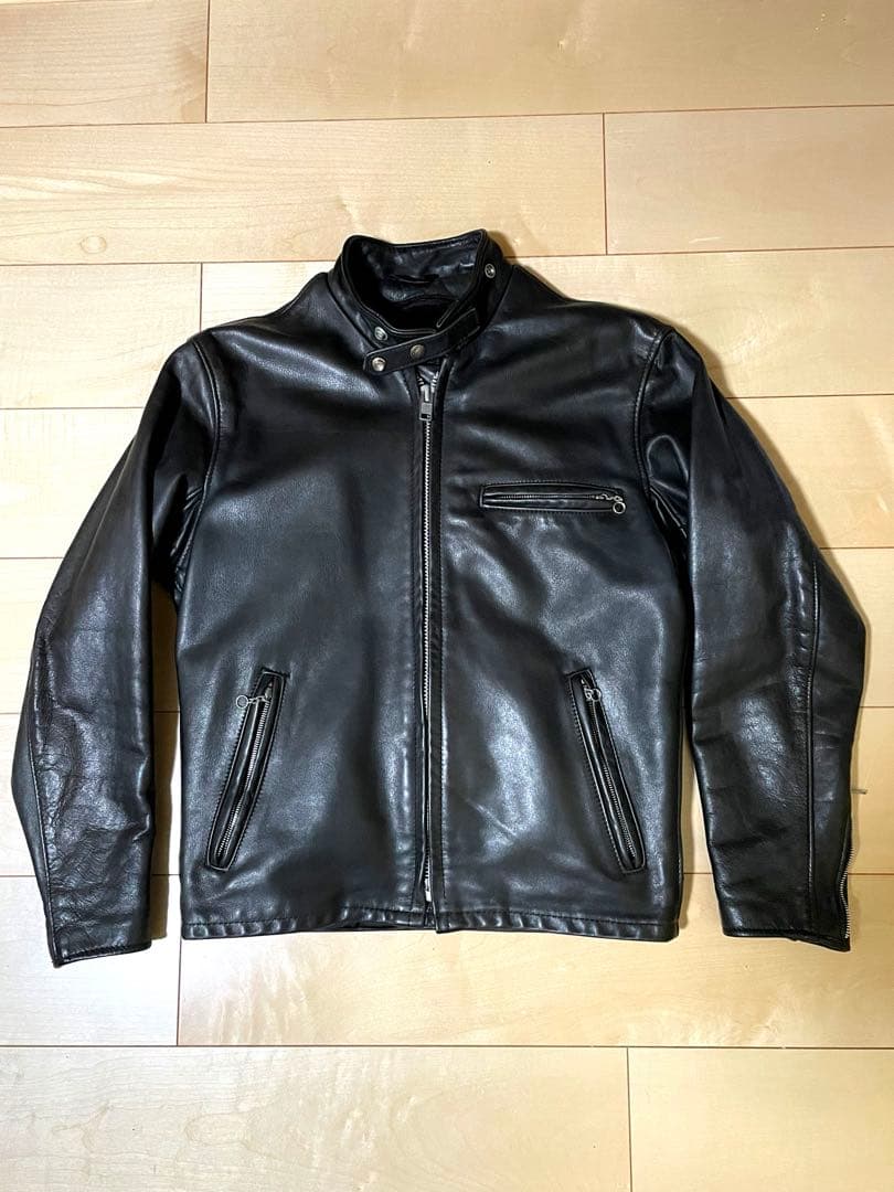 ショット シングル ライダースジャケット 型番414、カウハイド、サイズ38