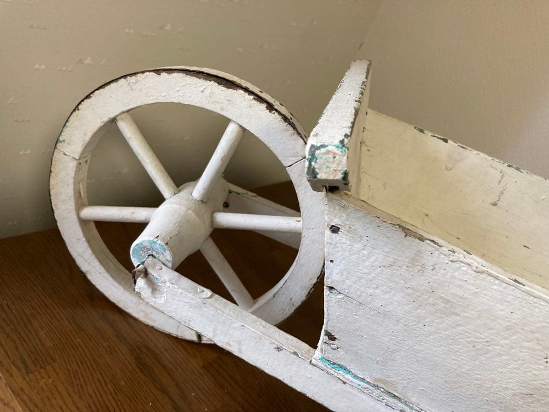 フランス アンティーク ホワイト ペイント 木製カート 手押し車 花車プランター