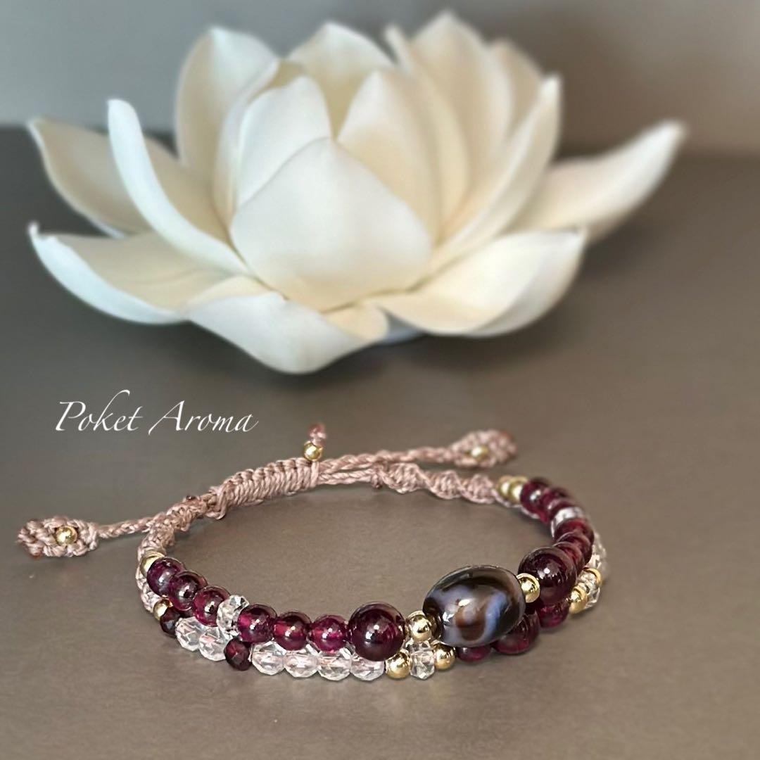 『照精』如意天珠とロードナイトガーネットのマクラメブレスレット