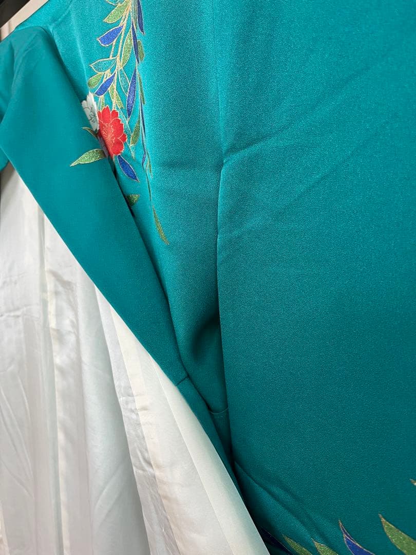 中古　※B品　振袖　仕立て上がり　グリーン　緑　色ヤケあり　B14