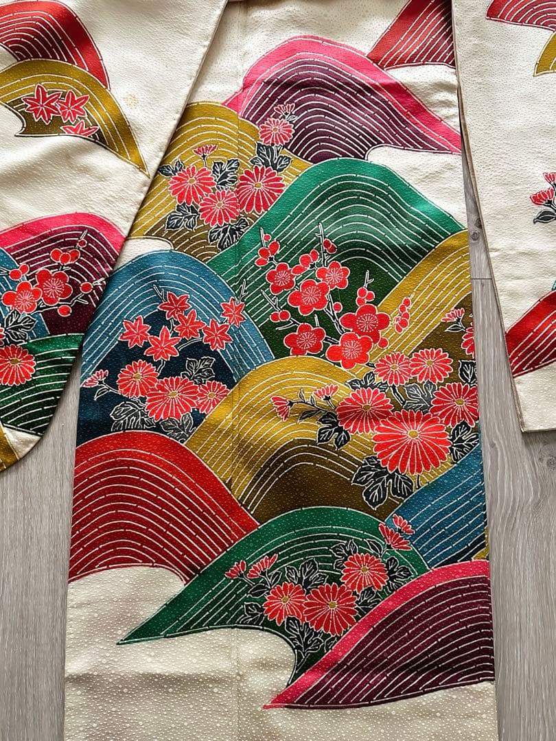 【未使用級】鹿の子地紋 振袖 扇面吉祥花文様 暈し八掛 成人式 卒業式