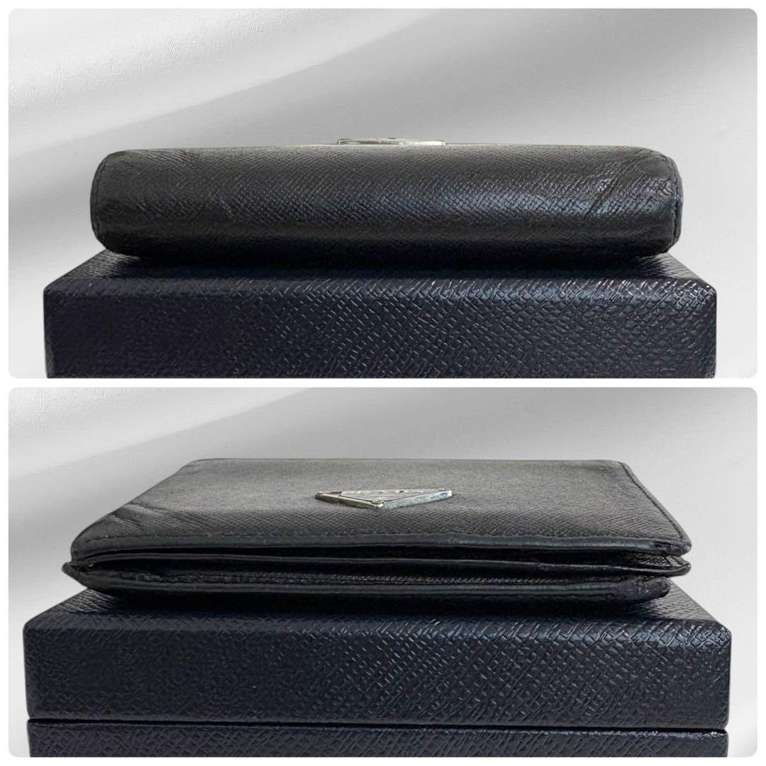 美品✨ PRADA プラダ 二つ折り財布 サフィアーノ ブラック 三角ロゴ