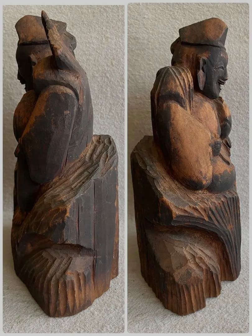 【レトロ】木彫り／恵比寿・大黒天の置物