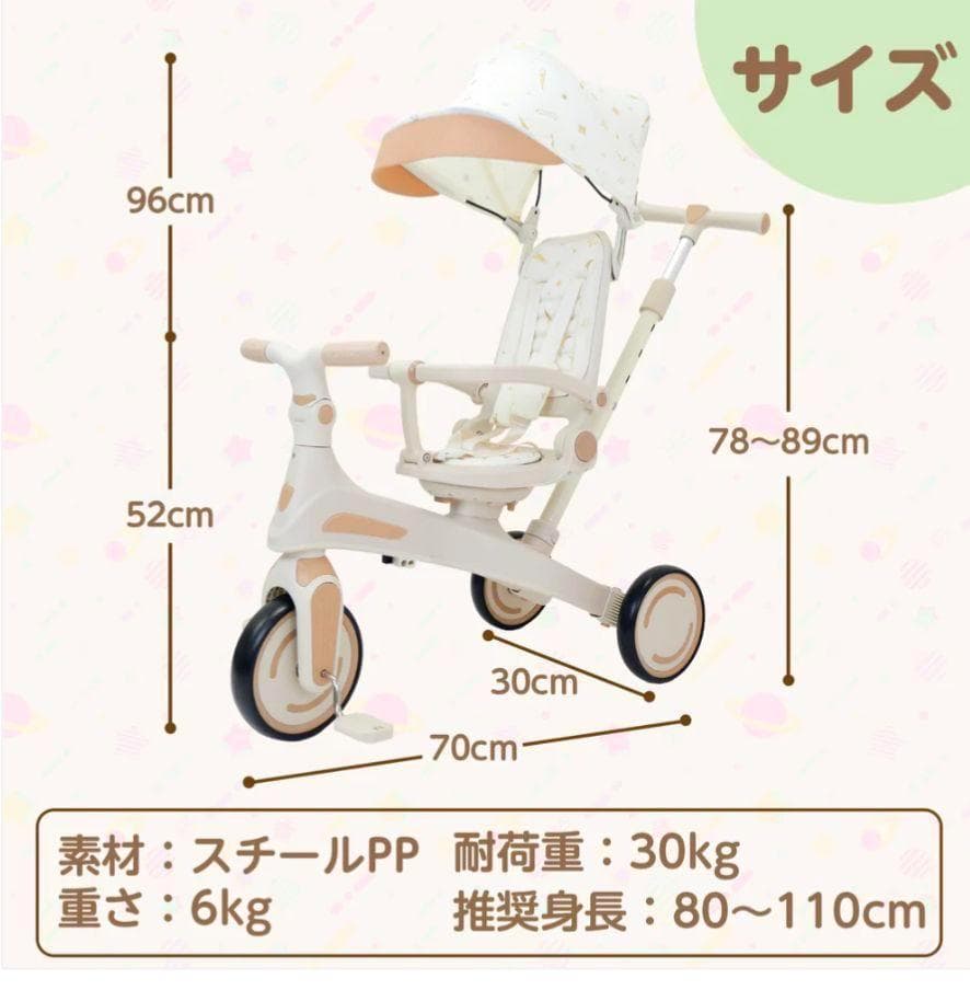 【新品】多機能三輪車【ベージュ】 7in1■安全設計1歳〜5歳