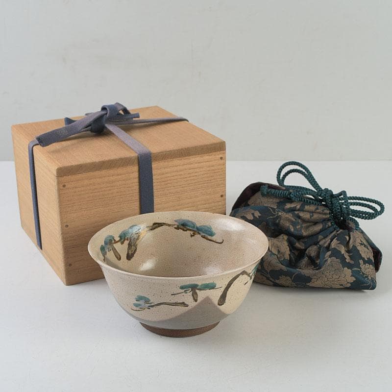 茶道具　尾形乾山作　色絵松図　茶碗　仕覆付　時代箱　Z　8609