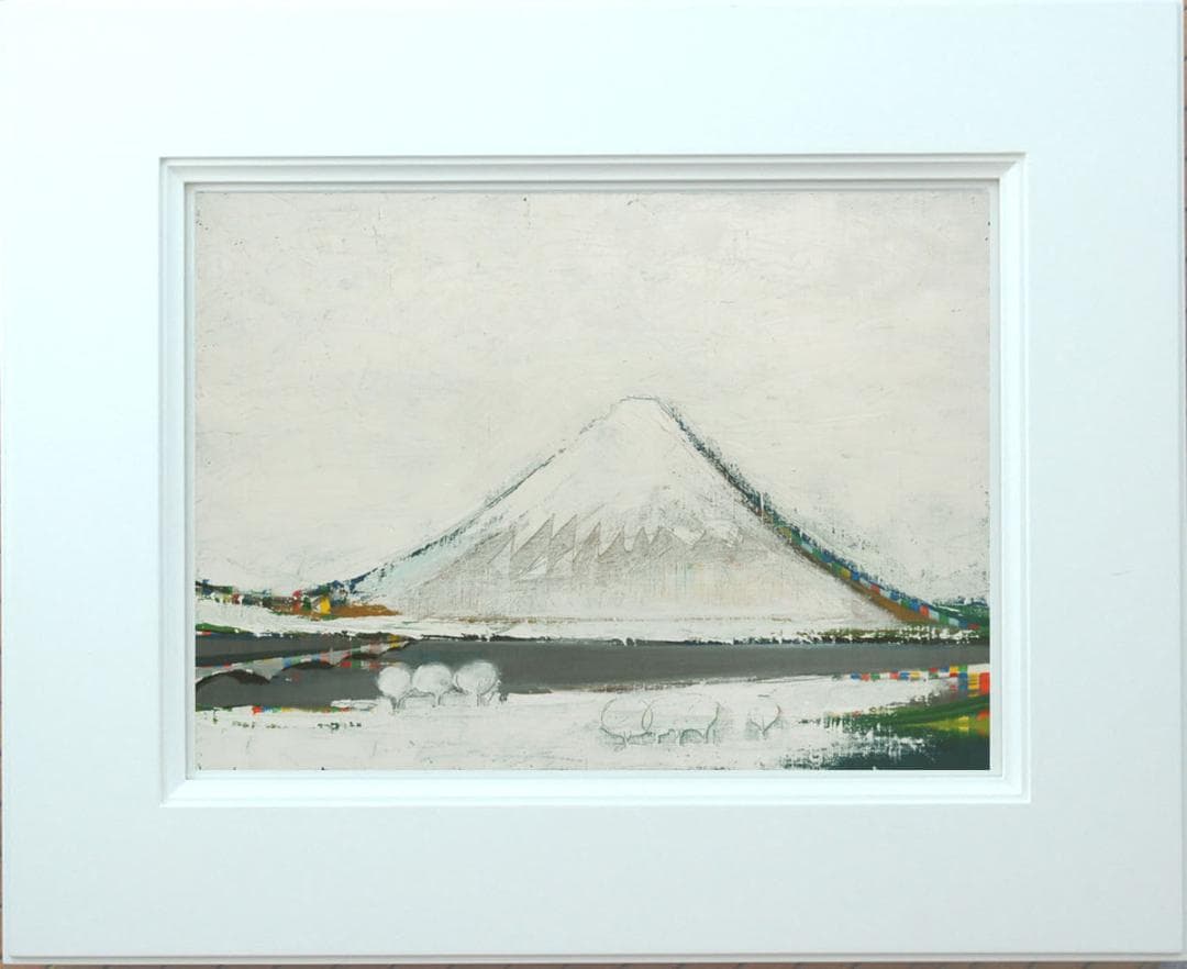 油絵 菅家令子 絵 絵画インテリア額付(青緑＋金色の枠) F6-081911富士