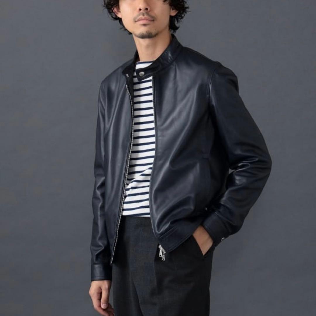 【専用】EMMETI Juri シングルライダースジャケット 羊革 濃紺 46