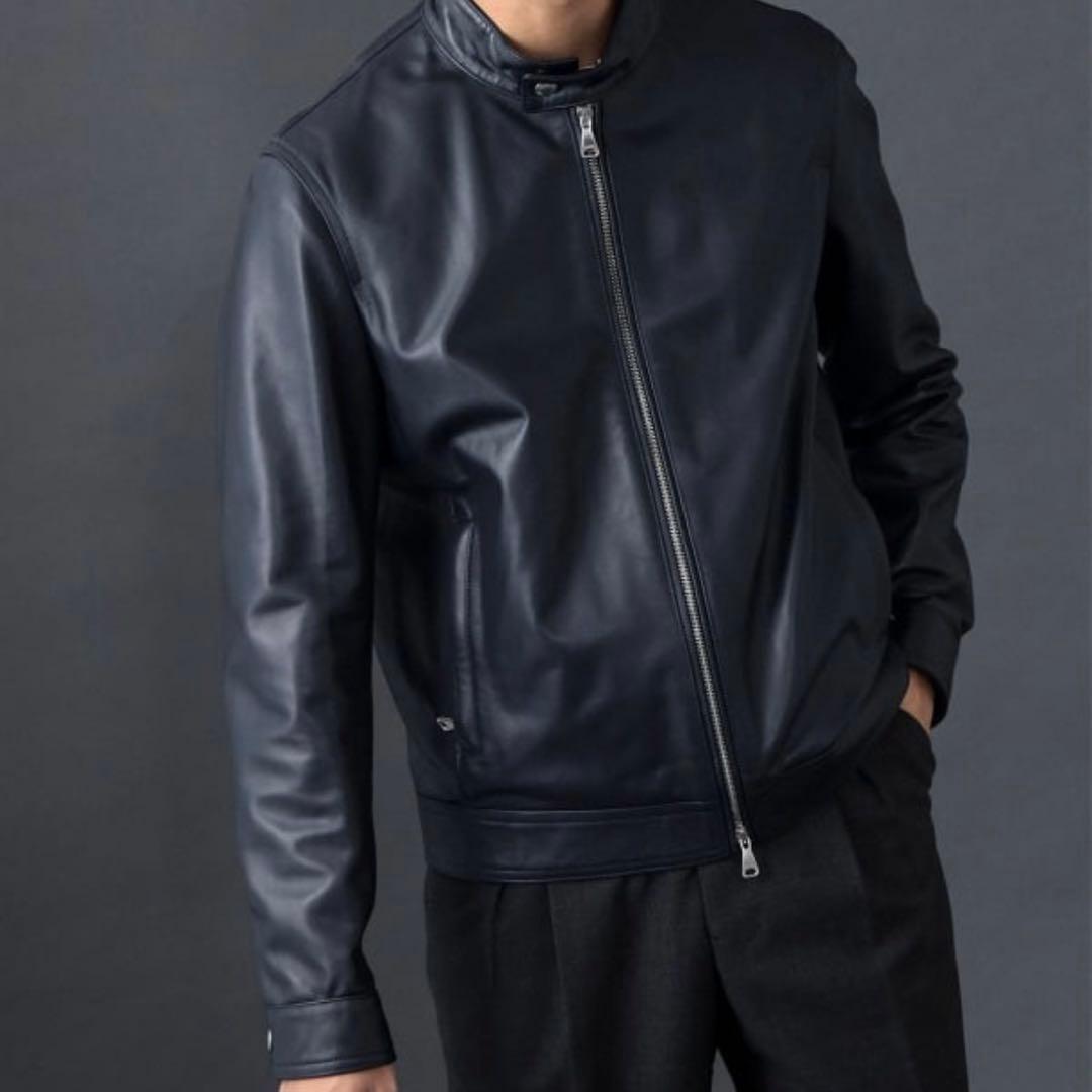 【専用】EMMETI Juri シングルライダースジャケット 羊革 濃紺 46