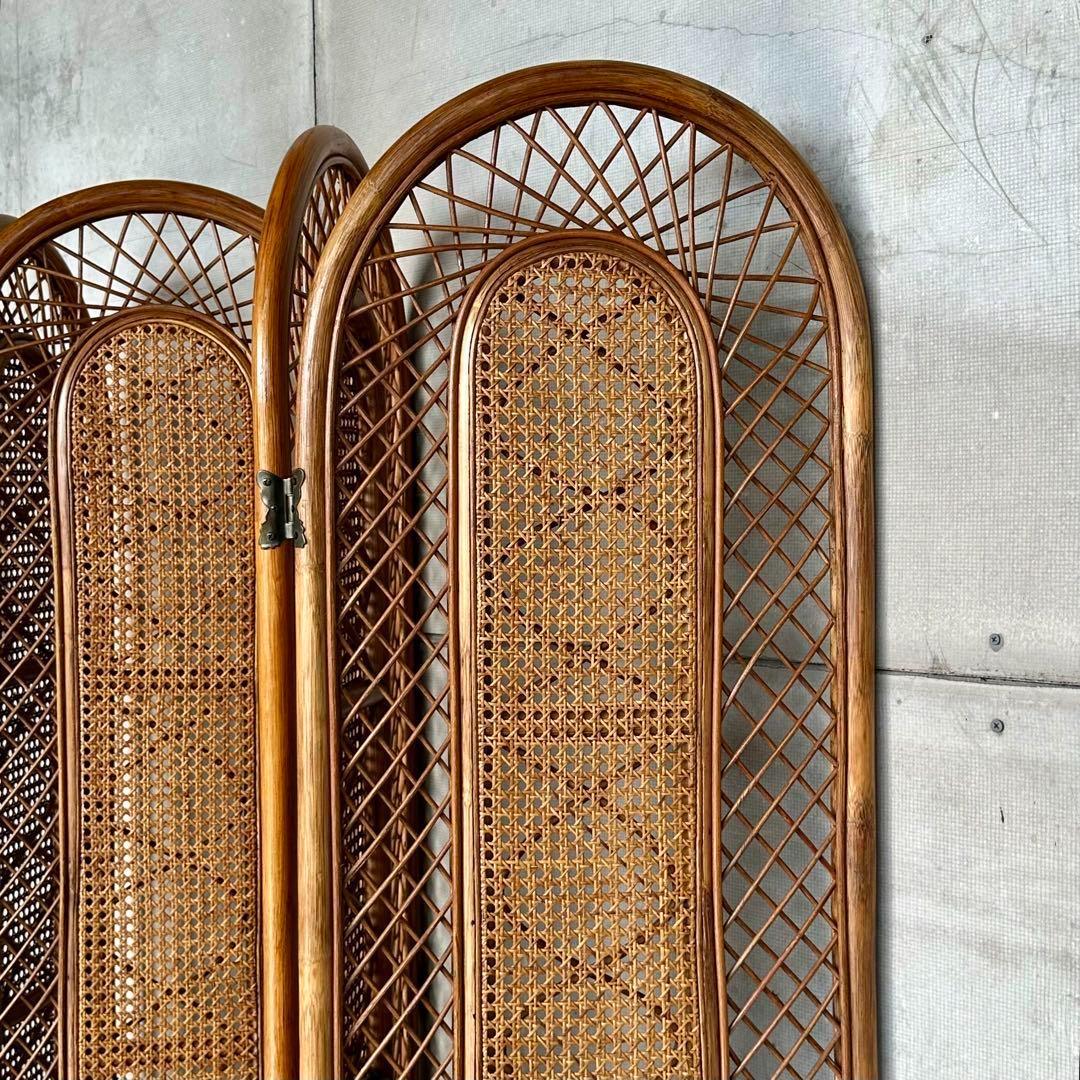 ꧁オールドラタン꧂4連パーティション　間仕切り　藤　アジアン　アンティーク