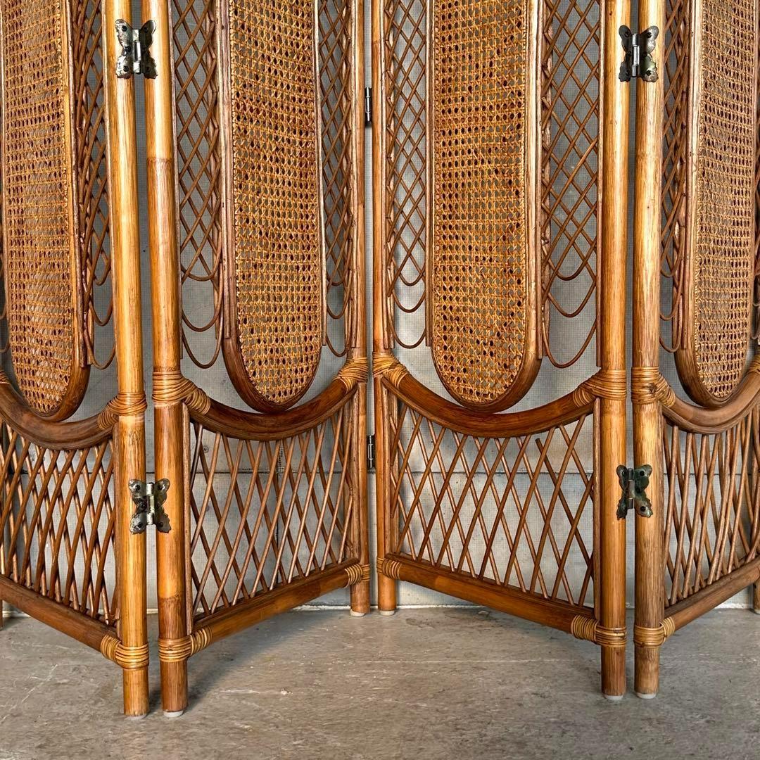 ꧁オールドラタン꧂4連パーティション　間仕切り　藤　アジアン　アンティーク