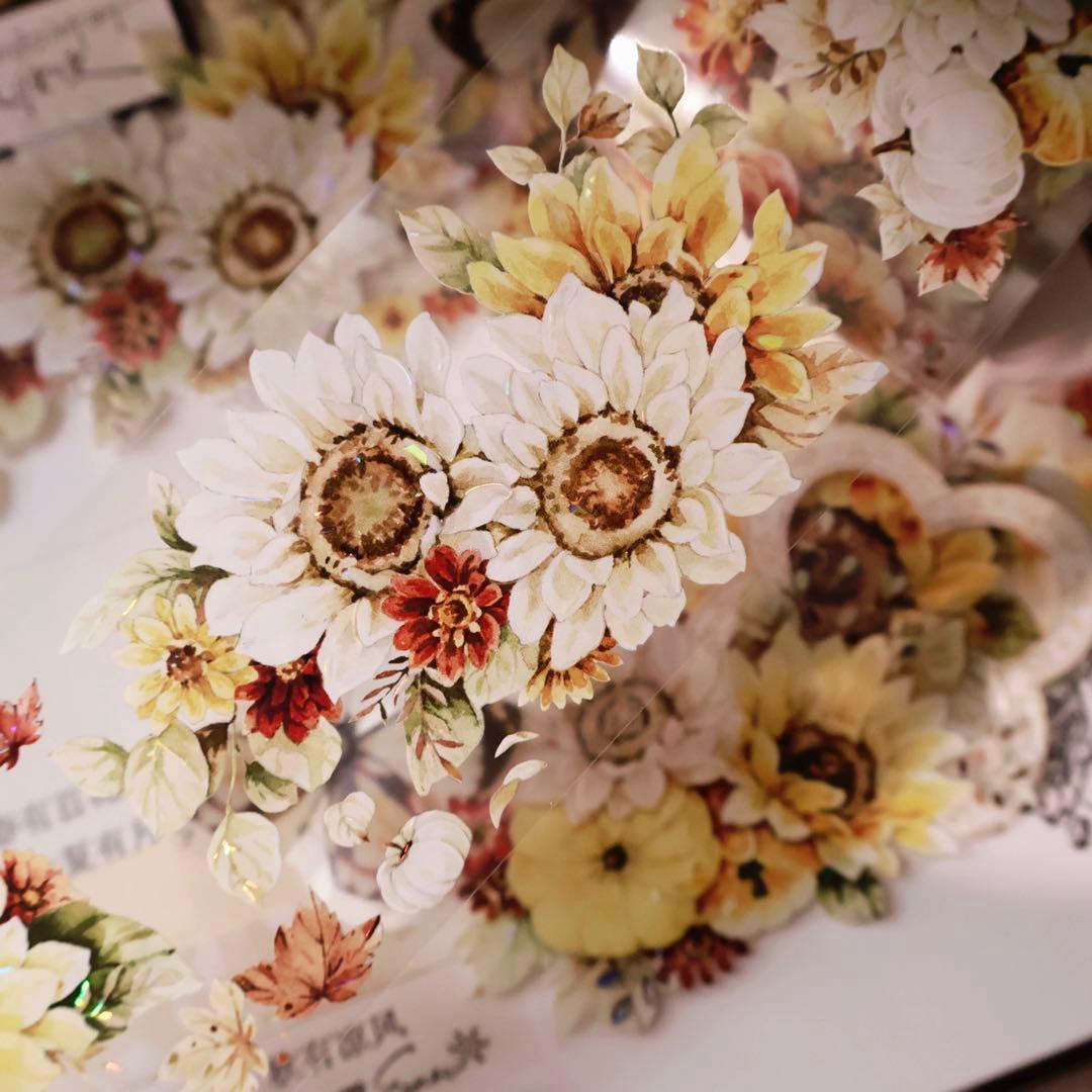 【8224】海外　マステ　5m巻売り　貝殻光マスキングテープ　向日葵　お花