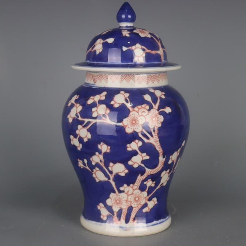 清康煕青花釉里氷梅紋将軍壺 景徳鎮 陶磁器 装飾品 現代工芸品 美術品 置物