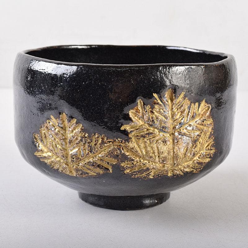 茶道具　若松文　黒楽茶碗　宗室　茶杓　三本　匙　一本　時代箱付　M　R8692B