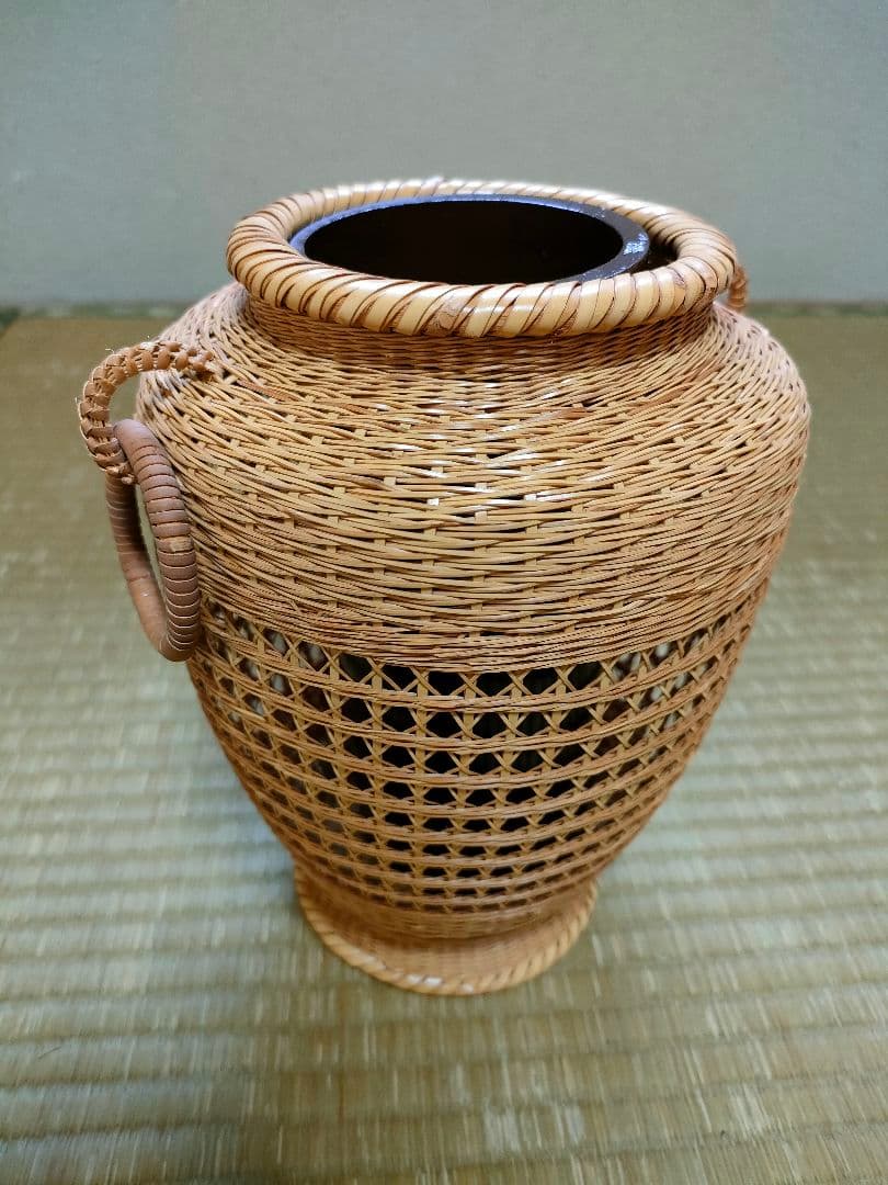 竹花籠　レトロ　竹細工　竹籠　花籠　茶道具　耳付き　生花　竹清　竹清堂