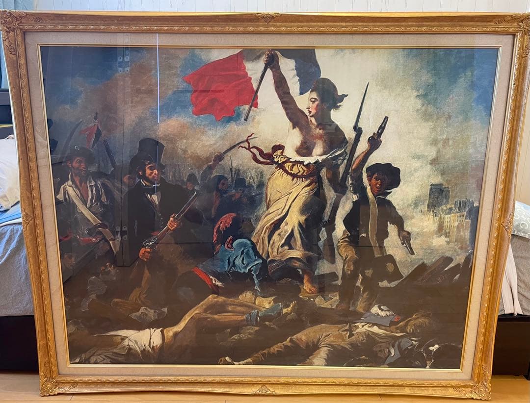 民衆を導く自由の女神ドラクロワ 額縁付レプリカ絵画 大型アート131×105cm
