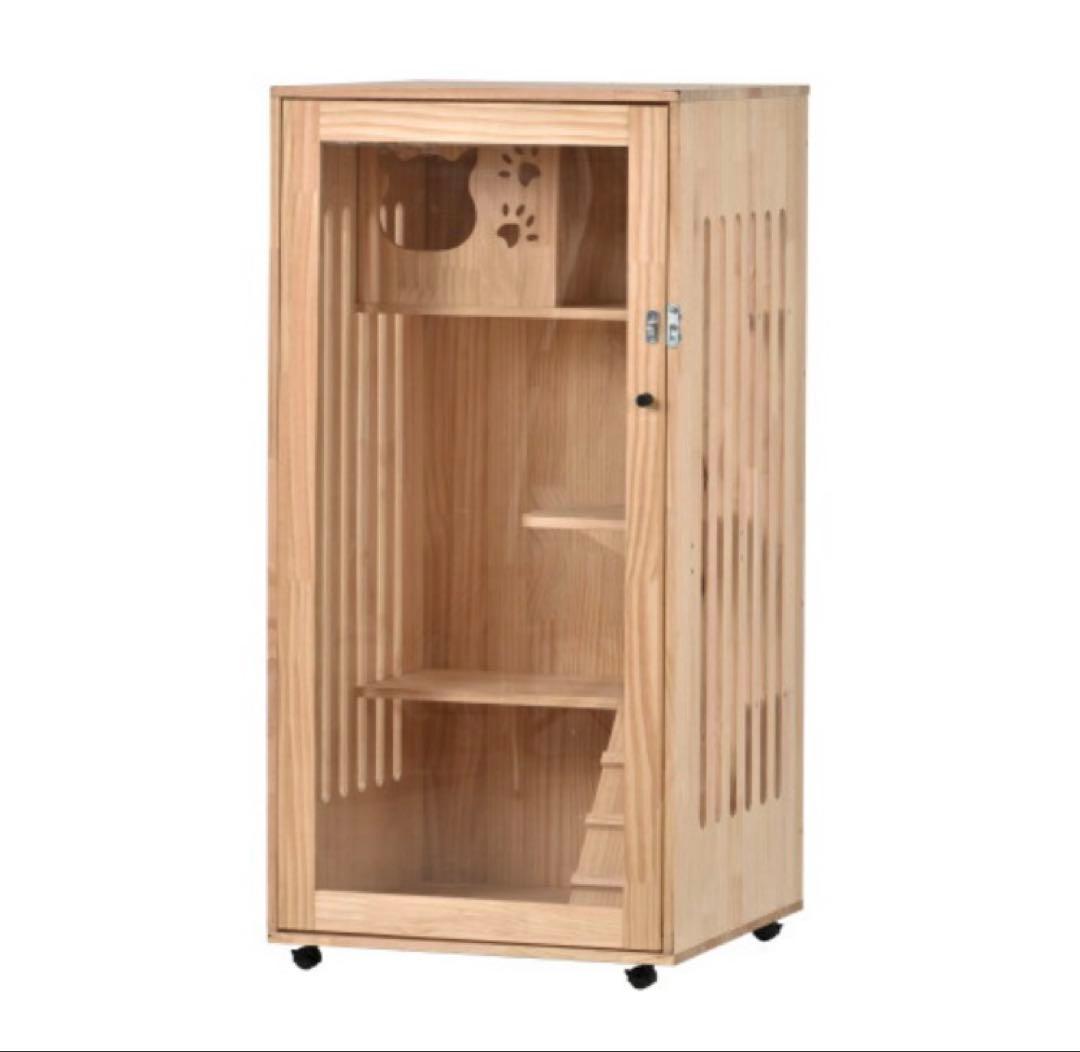 キャットケージ　キャットゲージ　木製　猫用品　天然木　ペット用品　キャスター付き