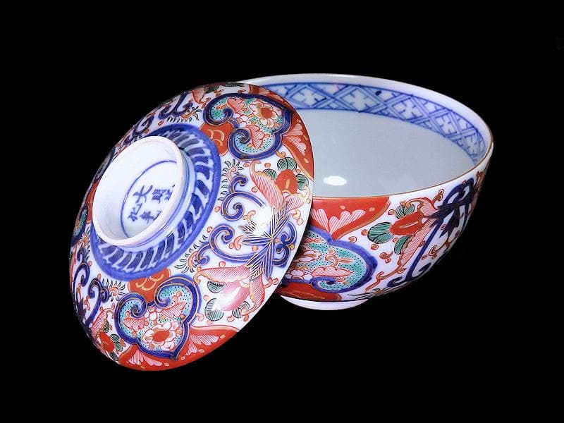 大聖寺伊万里　金襴手　花の図　大振蓋茶碗　E36AS-CPc