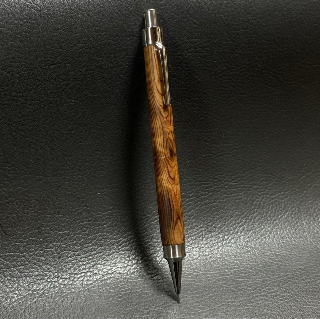 ナナシ588屋久杉油木トラ杢　木製シャーペン　強低重心ダブルR ステンレス