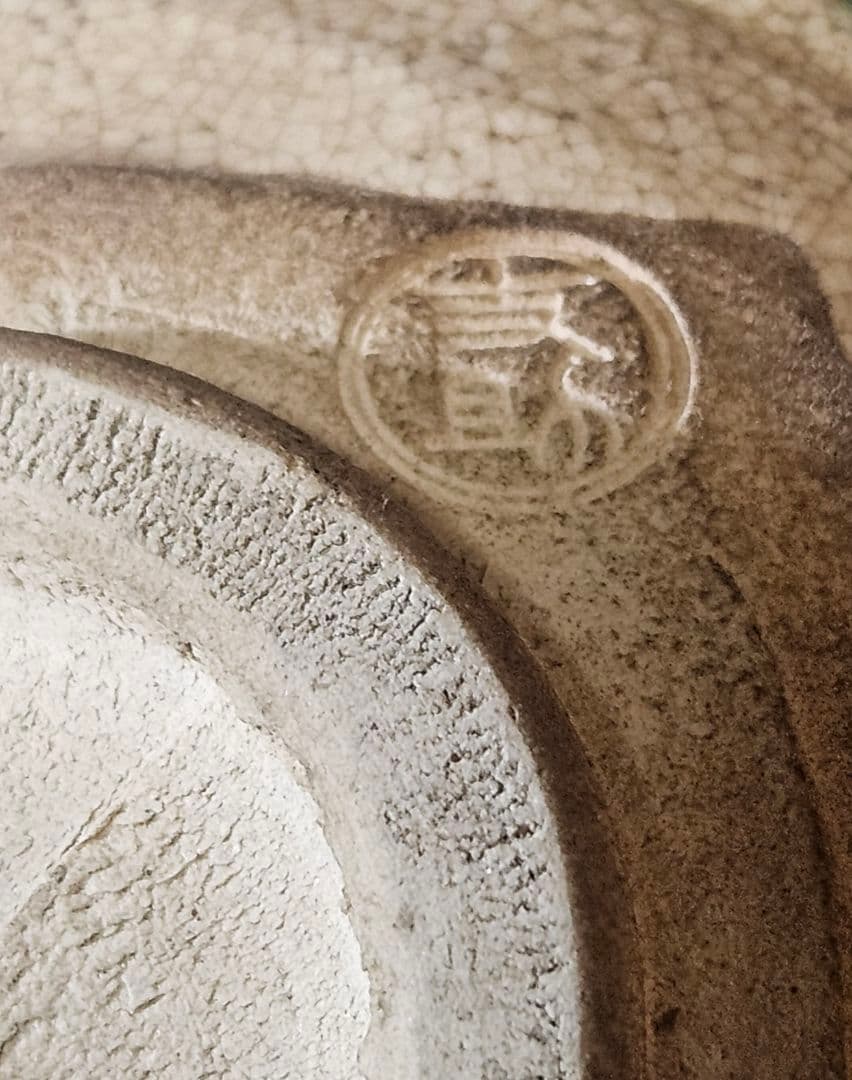 【時代古作品❗】明治時代　在印○助印 織部焼　織部釉　鉄絵　山水図　茶碗　茶道具