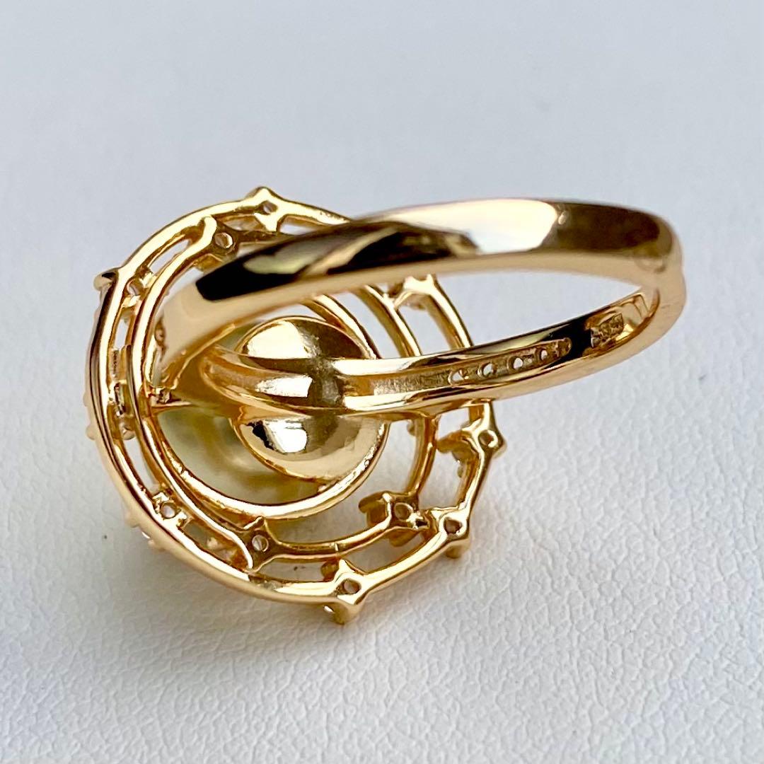 本真珠南洋白蝶真珠　茶金(緑)9.6㍉s925リングY1023