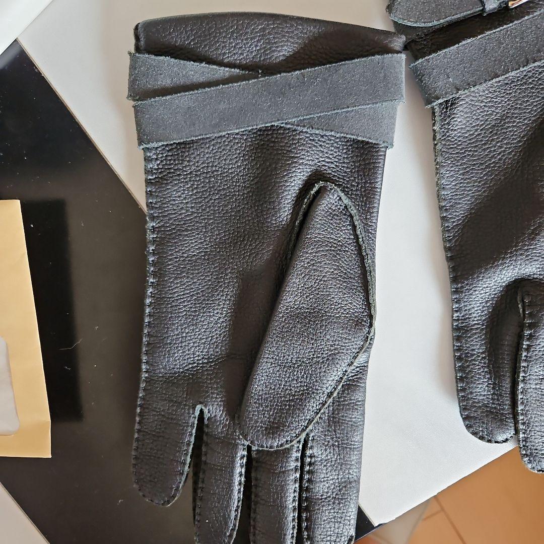 HERMES 黒 レザー 手袋 バックル付き