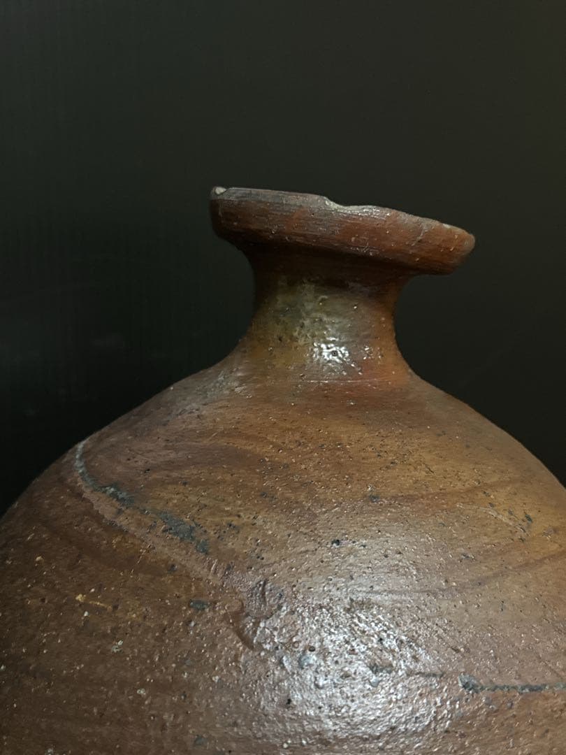 室町時代 極上 古備前 被焼 拉口緋襷自然釉 船徳利 蕪徳利 花瓶 酒器