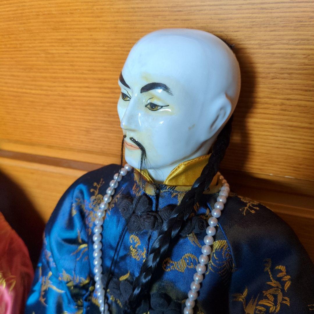 ✴アンティーク 「中国ペア人形」✴頭手足は陶製・清朝時代の服装と髪型✴