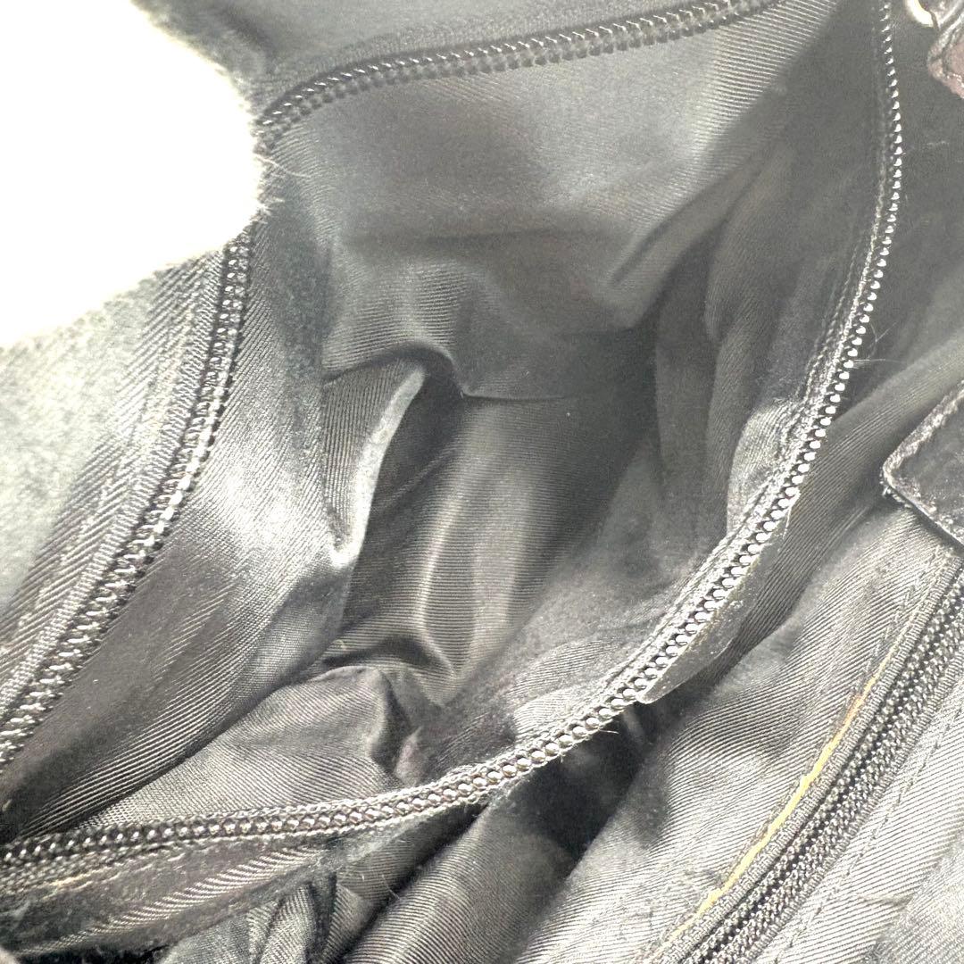 CELINE　ハンドバック　黒　ナイロン　サークル金具　スクエア　レザー