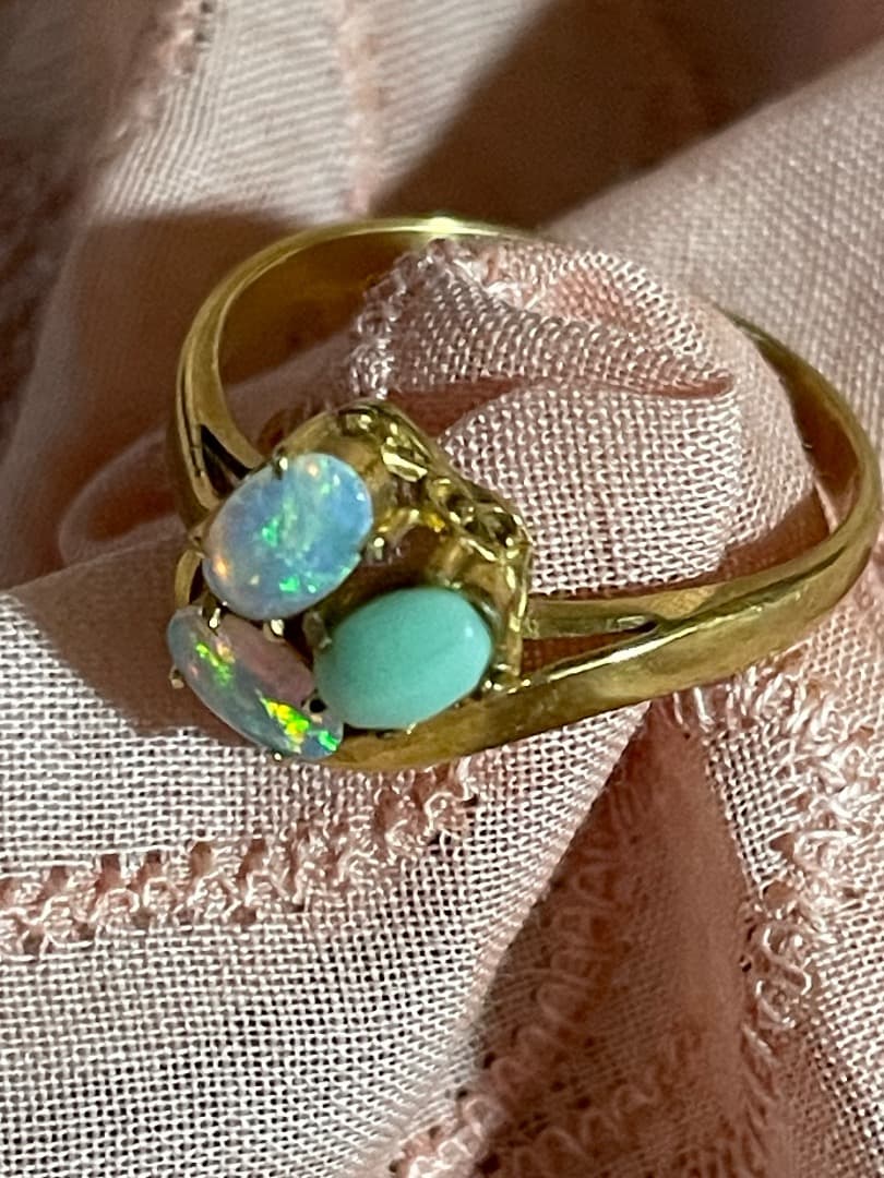 K18 ターコイズ、オパール2.59gレディースリング