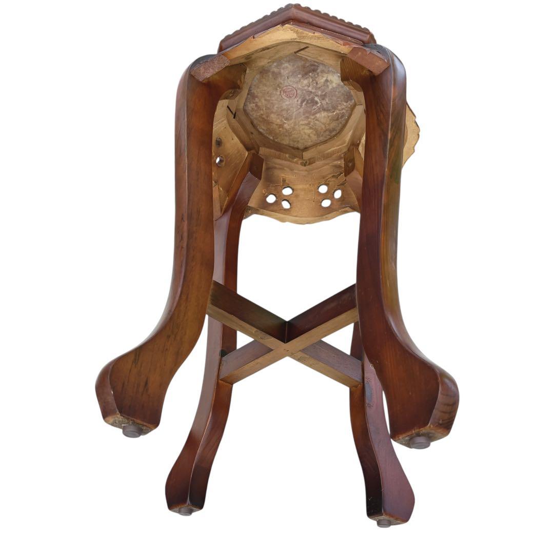 花台 飾り台 サイドテーブル 李朝様式家具 銘木 花梨 透かし彫り 八角形