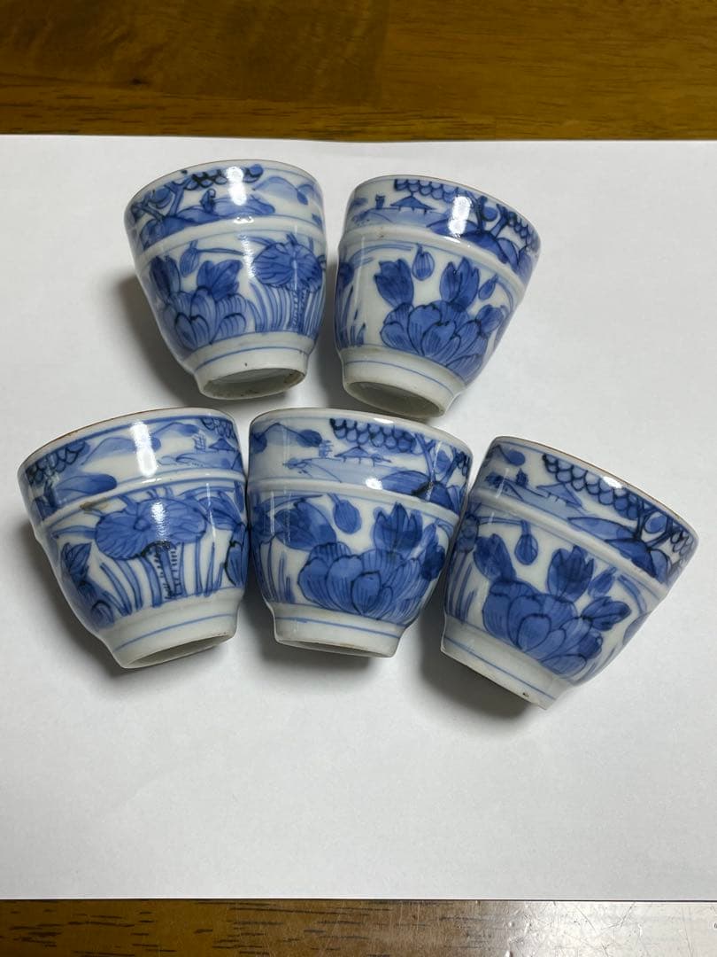染付帯巻煎茶碗5客揃　骨董