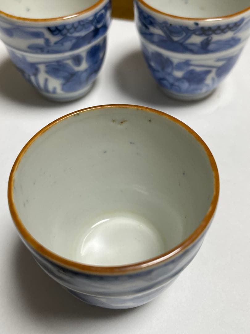 染付帯巻煎茶碗5客揃　骨董