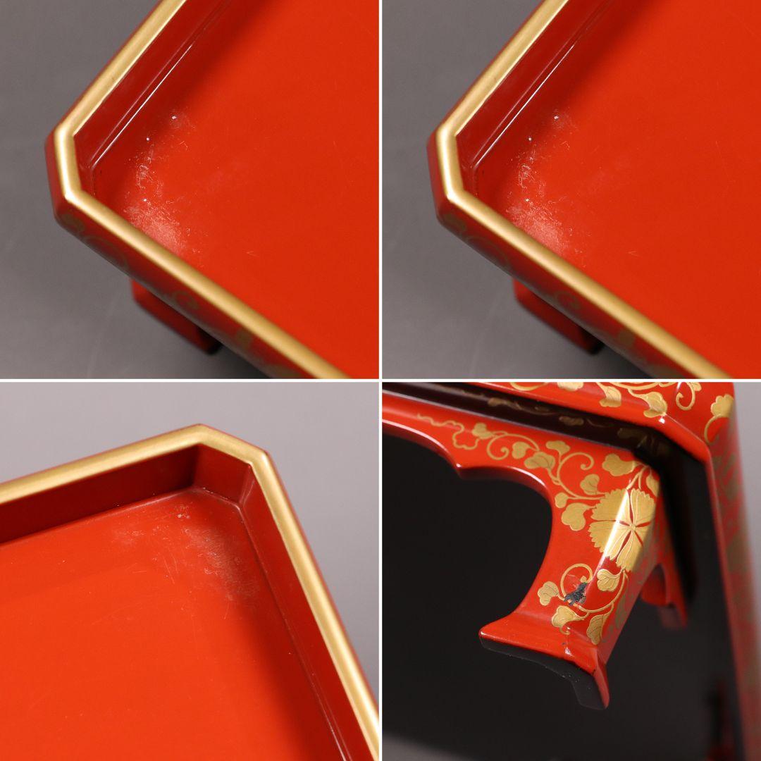 CL83 時代 花唐草金蒔絵 朱塗御膳セット 木製漆器 各種椀 引盃 高月