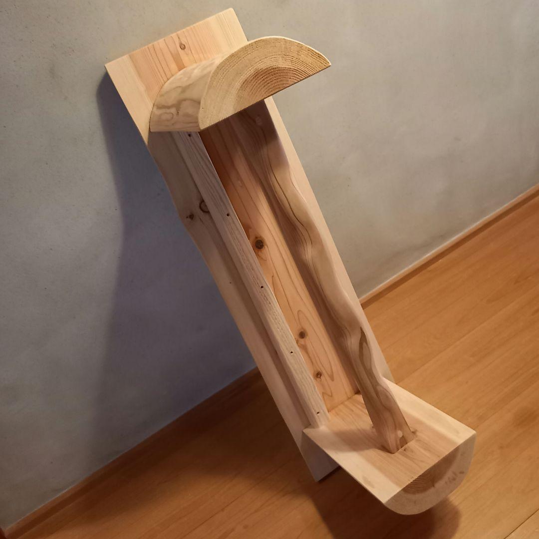 一点物　国産杉スツール、ベンチ　無垢一枚板&丸太半割りログ脚使用