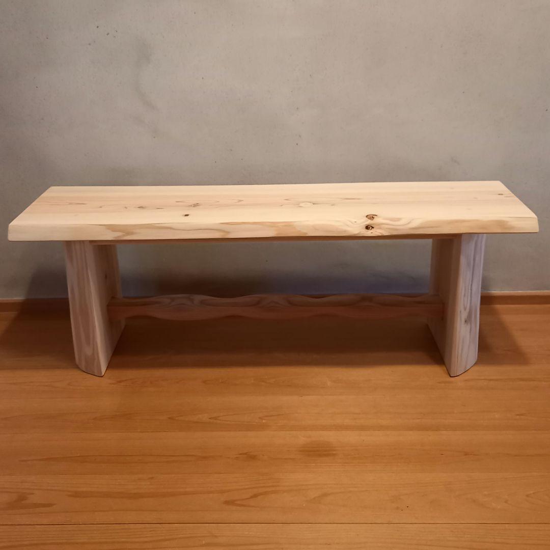 一点物　国産杉スツール、ベンチ　無垢一枚板&丸太半割りログ脚使用