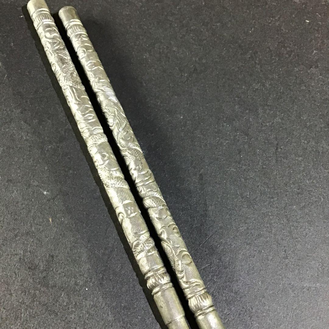 銀　昇龍彫箸　清朝皇帝　純銀保証　　　　　　　和1