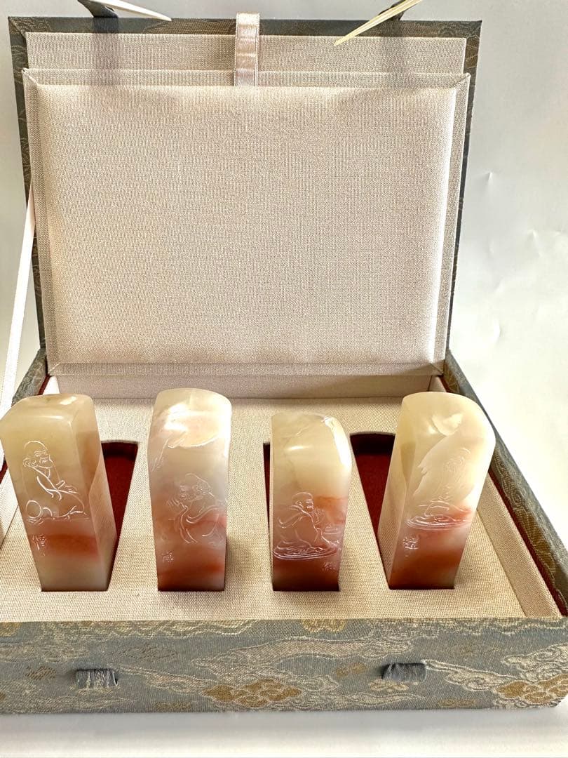 【悟　道　仏　禅】美品　ラオス 水凍　印材 落款 遊印 雅号　浮き彫　薄意　4点