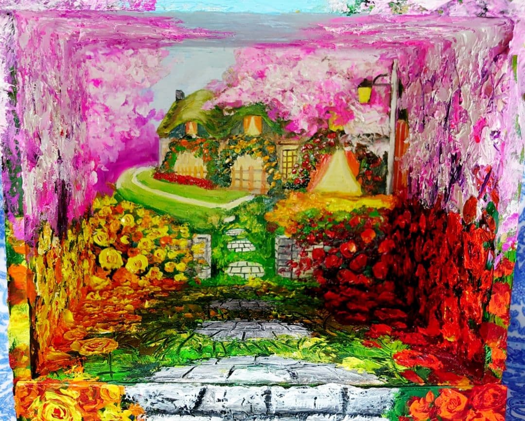 油絵 絵画 春の桜ボックス