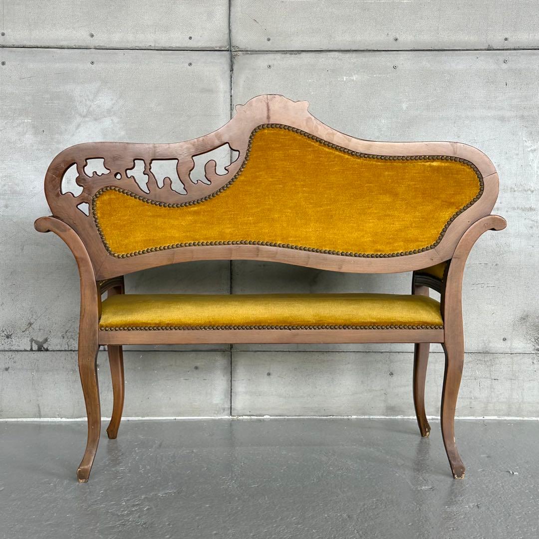 ✦80s✦ アンティークソファ カウチ ベルベット ゴールド 彫刻 ヴィンテージ