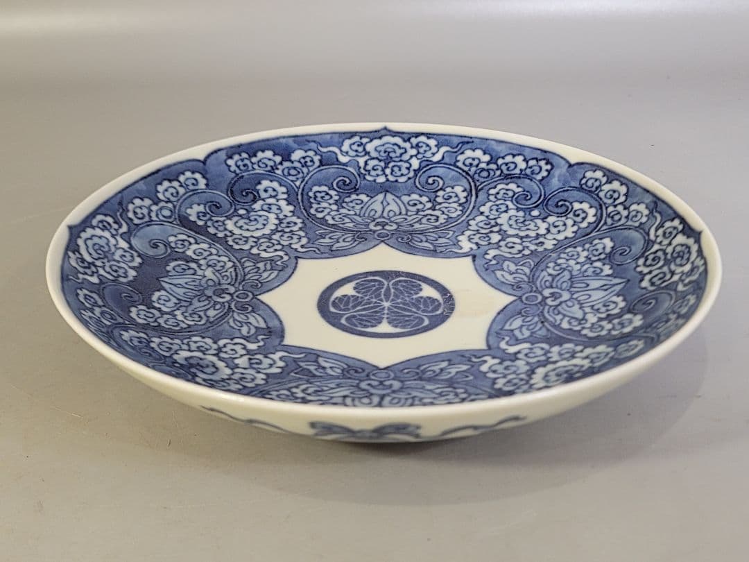 DT599 菊御紋 徳川紋 染付 鍋島皿 一対 希少 5000 値 19000