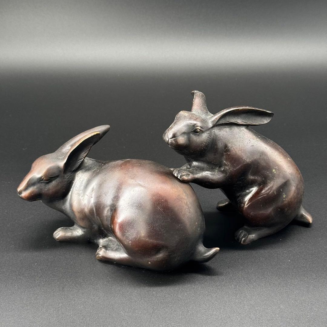 古銅　うさぎ　置物