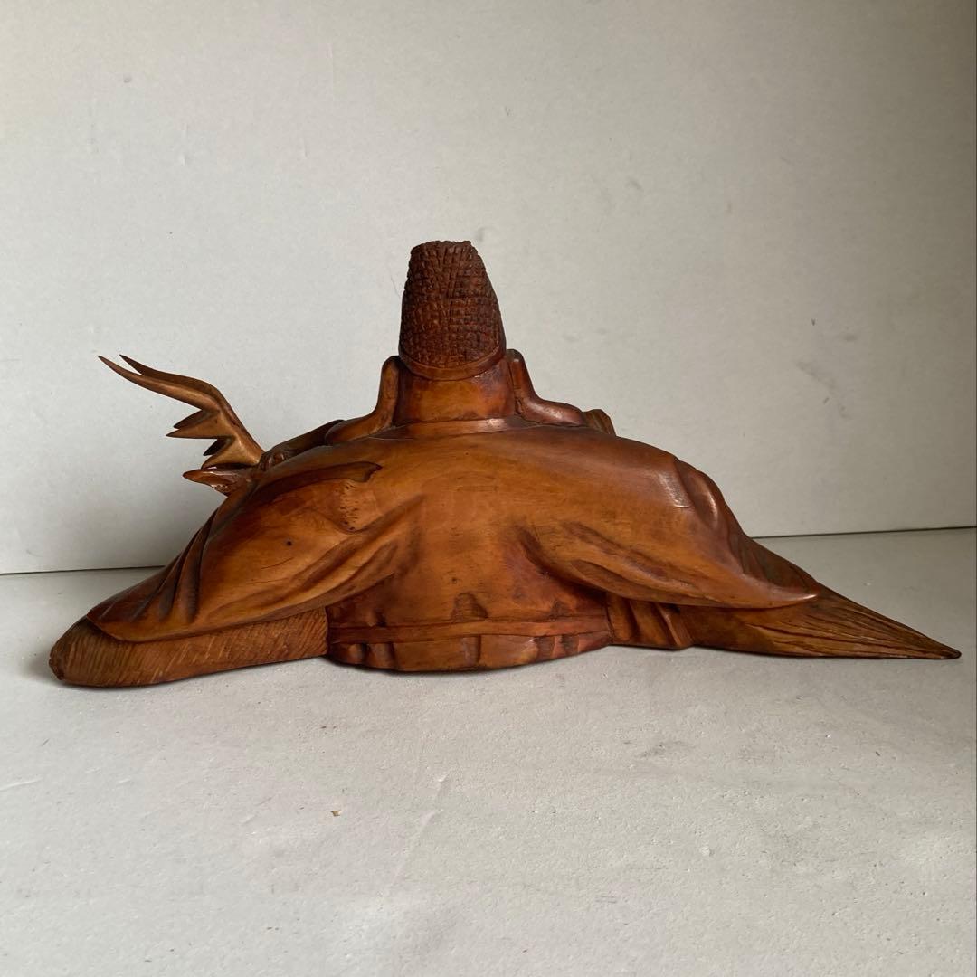 一刀彫 寿老人 鹿　玄鹿寿老人　福禄寿 鹿仙人