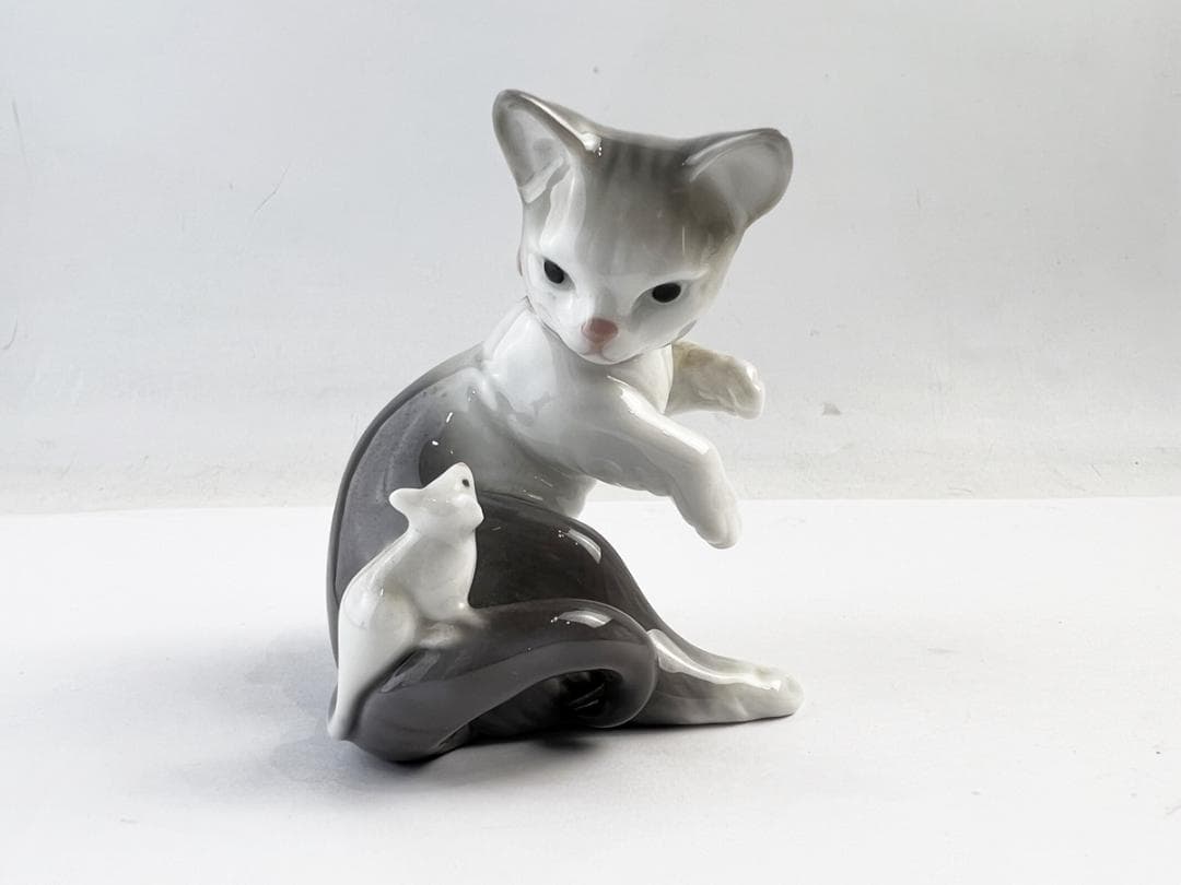 美品　LLADRO リヤドロ ネコとネズミ 陶器人形 フィギュリン インテリア
