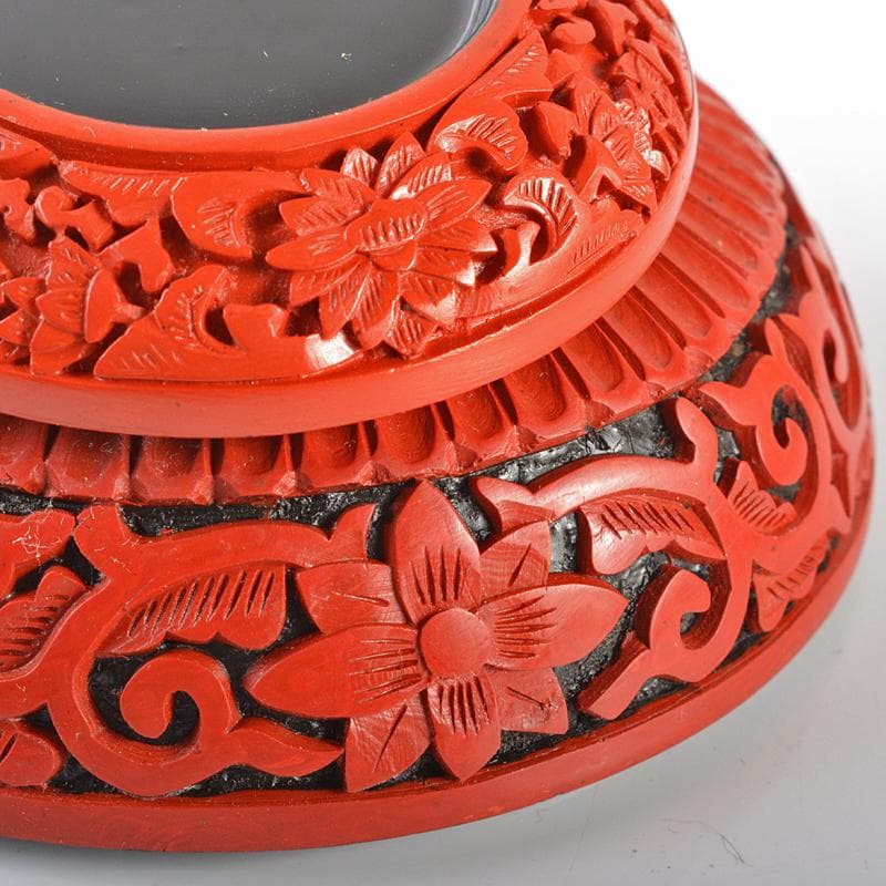 中国　剔紅　堆朱　牡丹文　鳳凰文　蓋物　2点まとめて　V　R6346