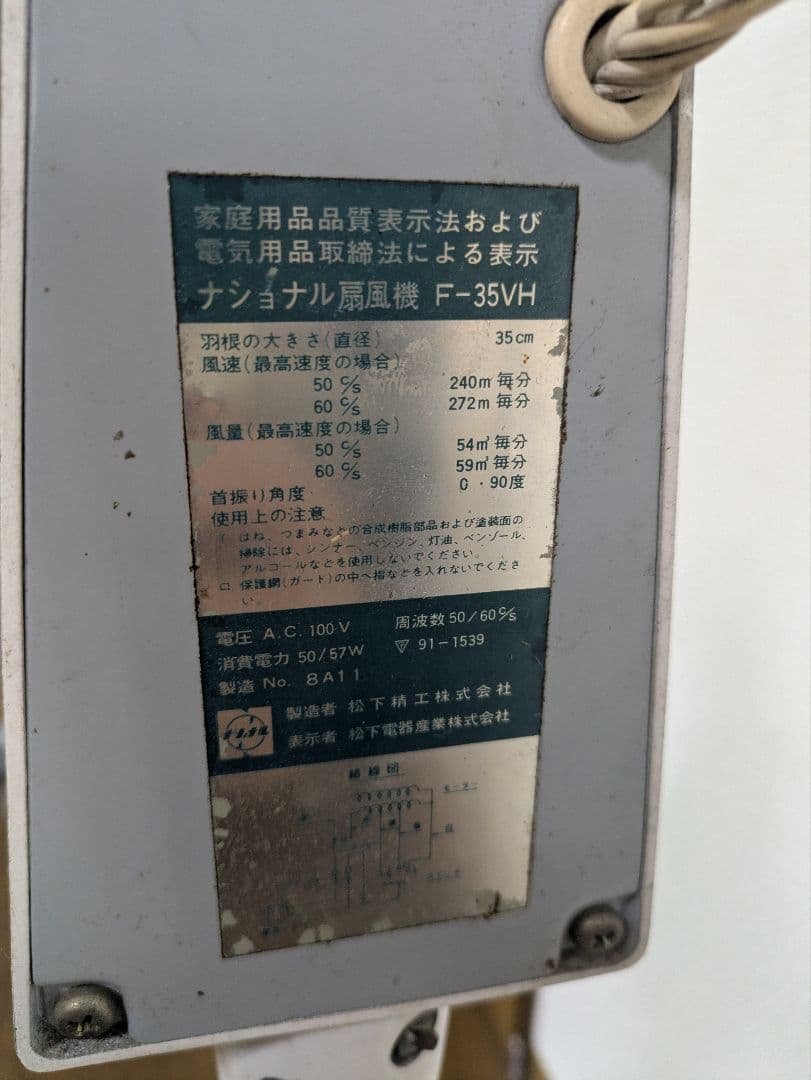 ナショナル F-35VH 大型扇風機 青色 スタンド型扇風機 3枚羽根