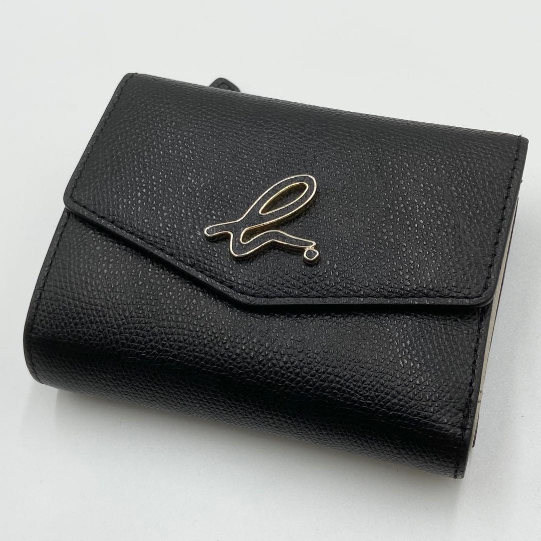 極美品　アニエスベー　折り財布　ロゴ金具　TAW05-01 レザー　ブラック