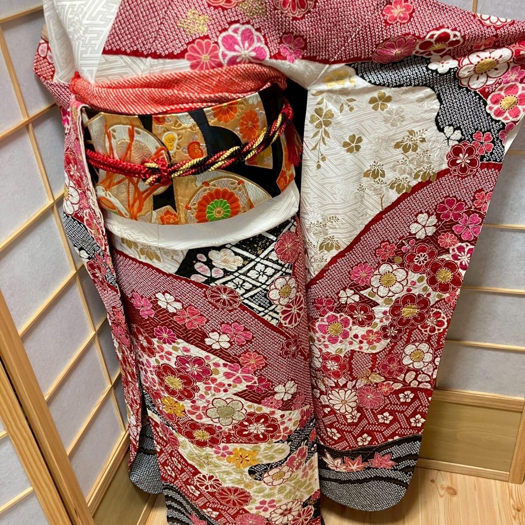 らら様［4886］振袖 4点セット 相良刺繍 絞り 成人式 卒業式 正絹 着物袷