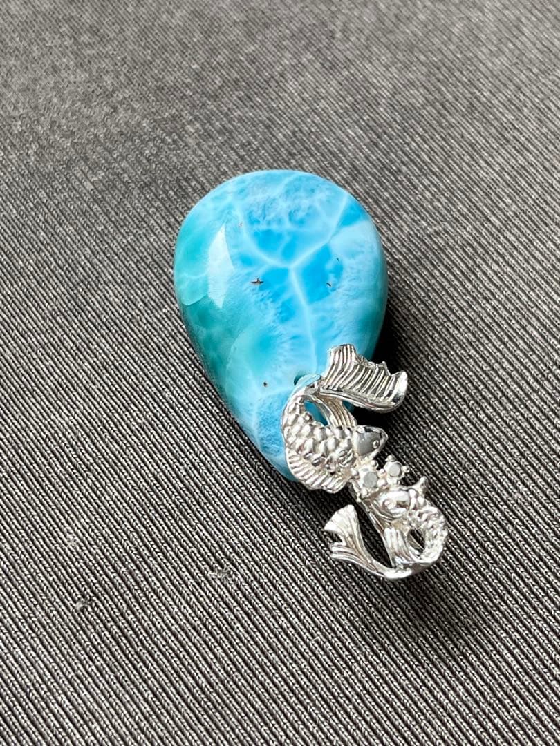 天然石☆高品質！ラリマーしずく型ペンダントトップ☆リーフバチカン&模様が美しい