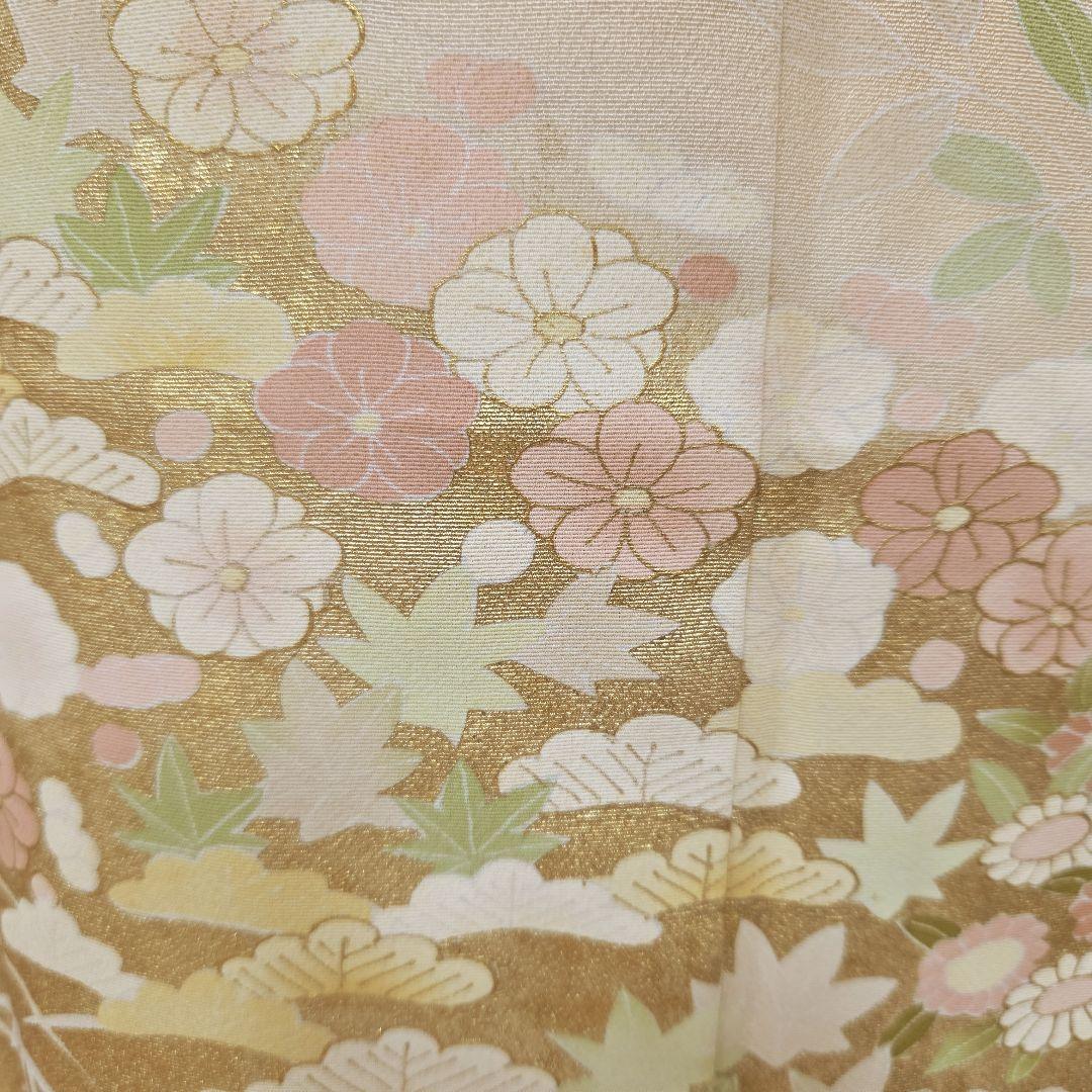 トールサイズ訪問着4点フルセット、着物、袋帯、帯締め、帯揚げ、 ベージュ系