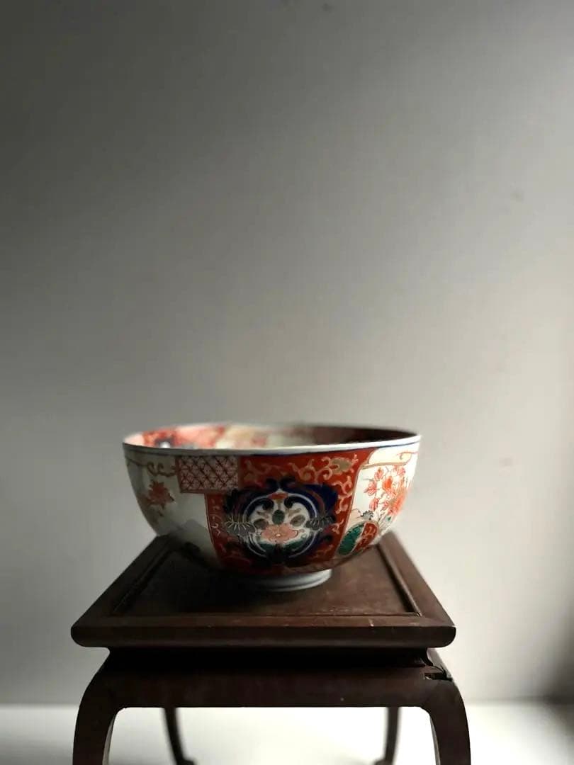 888 骨董 アンティーク 古伊万里 染付 色絵金彩花籠紋様深鉢 幕末 明治